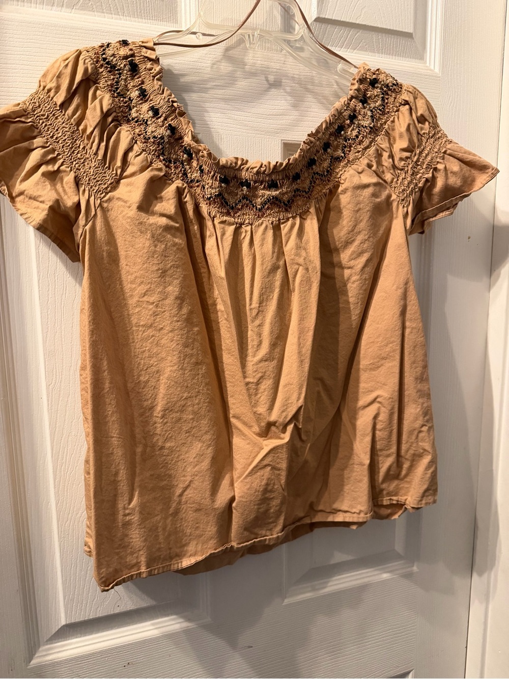 Old Navy Tan Smocked Peasant Blouse